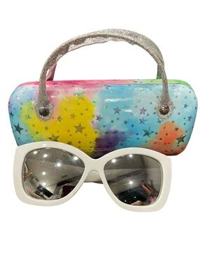 Youth White Sunglasses and Glitter Rainbow Case